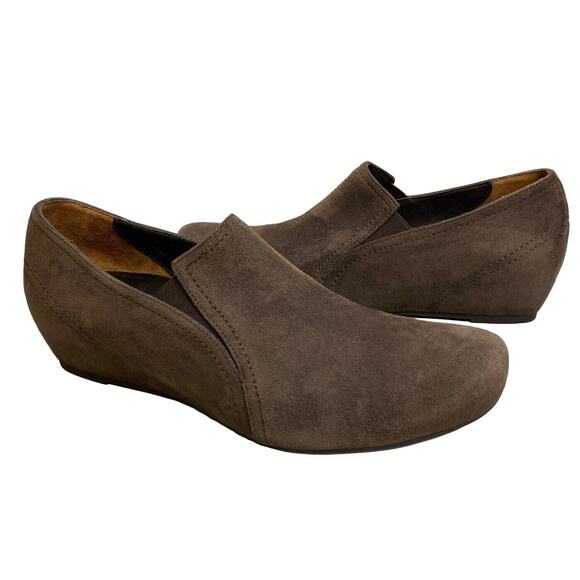 Paul Green Munchen Brown Suede Loafer Shoe Women Sz 7.5 Hidden Wedge Slip On - Picture 1 of 12